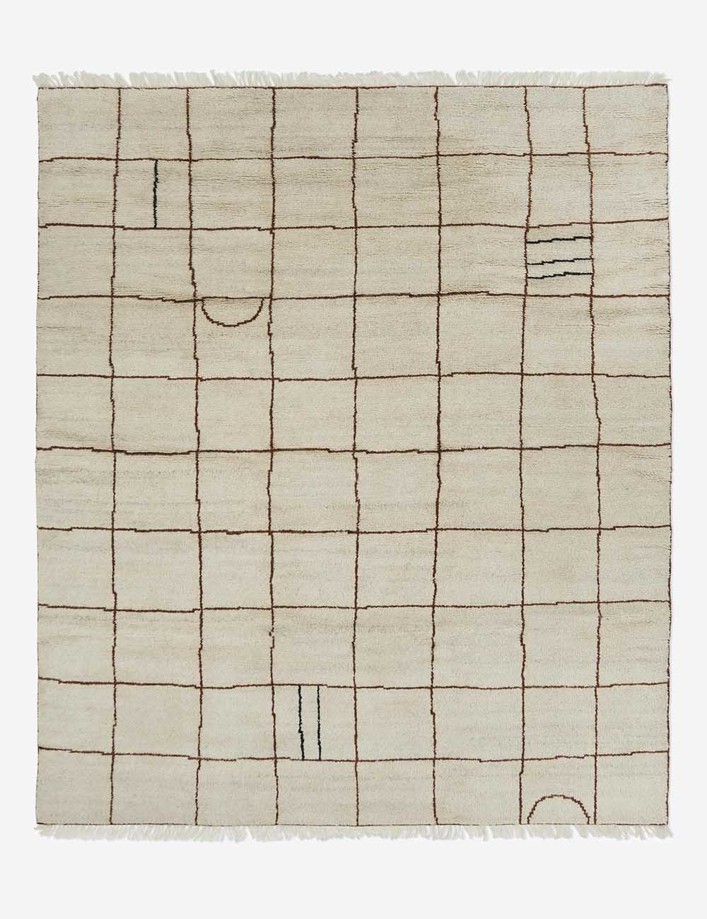 Tapis en laine noué à la main, motif grille irrégulière, par Sarah Sherman Samuel