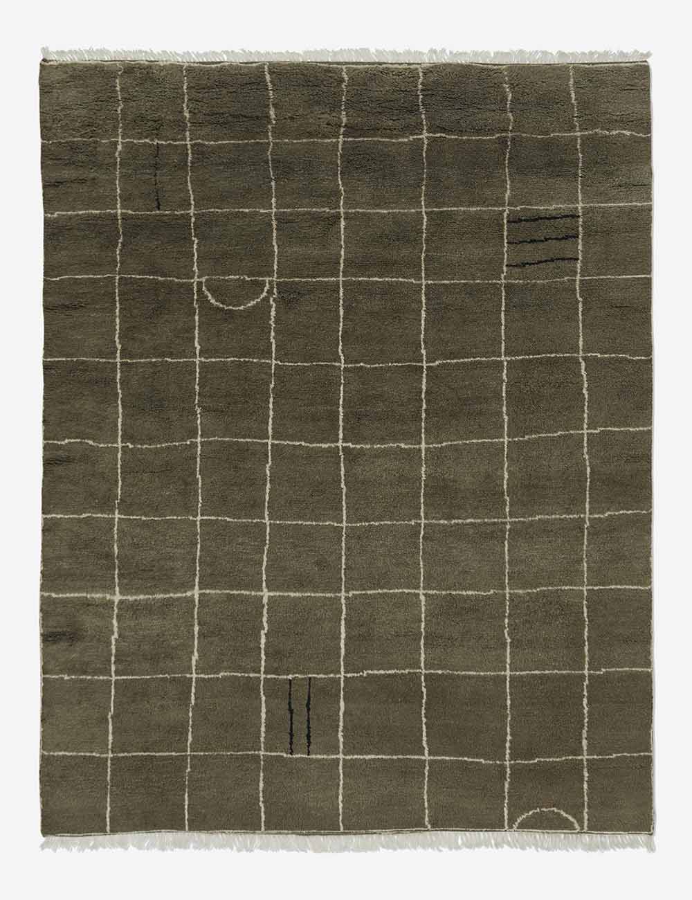 Tapis en laine noué à la main, motif grille irrégulière, par Sarah Sherman Samuel